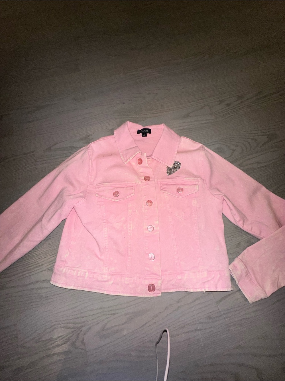 Wildfox Pink Denim Jacket with Rhinestone Heart Detail – Size Small